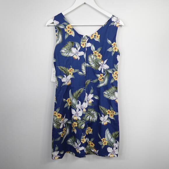 Vtg 90s Aloha Republic Hawaiian-Print Blue Floral Tiki Tropical Cotton Sundress - Picture 2 of 7